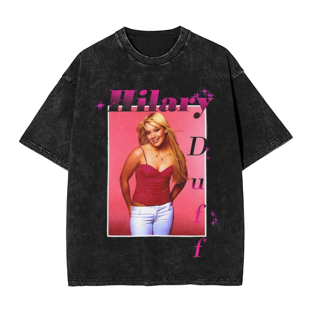 2026 Hete Hilary Duff Nieuw Album Poster Print T-shirt Mannen Vrouwen Vintage Gewassen Katoen Streetwear Mode Oversized Top Zomer Nieuwe Top Korte Mouw T-shirt