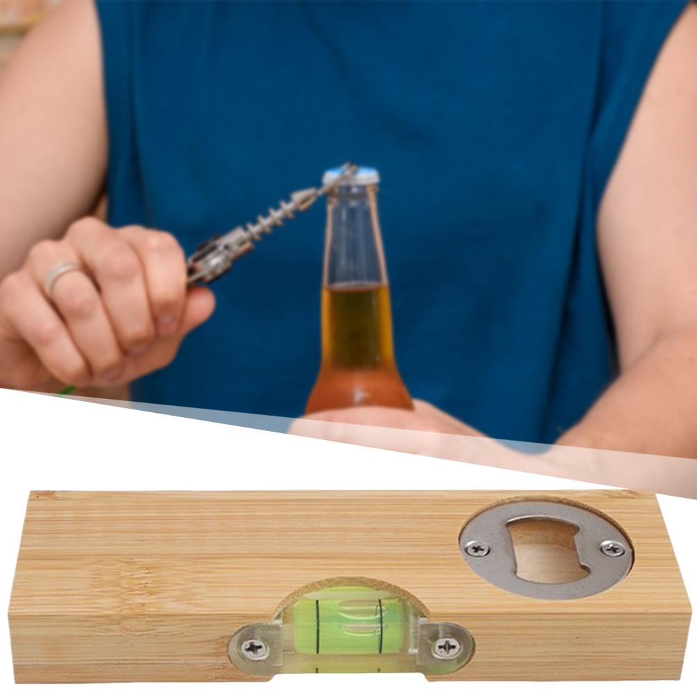 Öppnare för flaskor i trä med inbyggd vattenpass, Återanvändbar 2-i-1 vattenpass Bärbar Nyhet Ölöppnare För Barer Servicepersonal