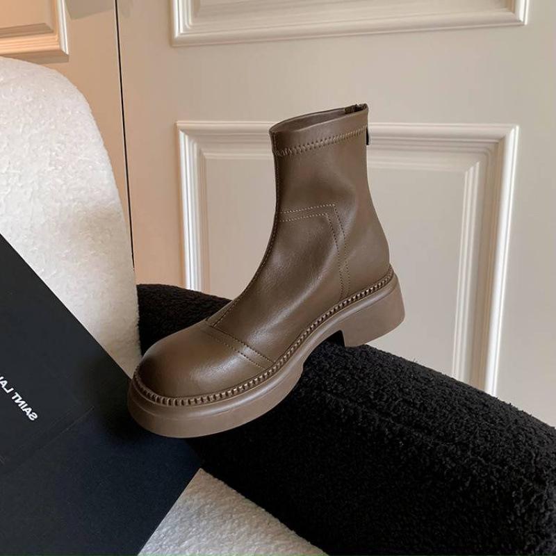 Autumn and winter women's leather boots zipper large size women's boots medium heel non-slip soft sole thick sole low boots cowhide knight boots women