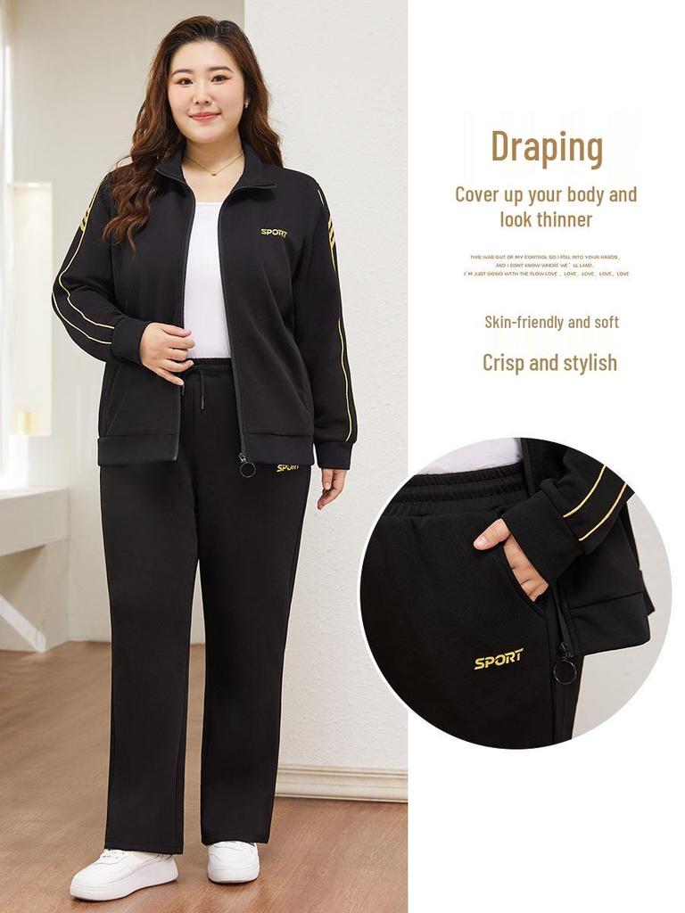 Mother's Plus Size Autumn-Winter Long-Sleeve Two-Piece Set: Middle-Aged Women's Casual Sportswear