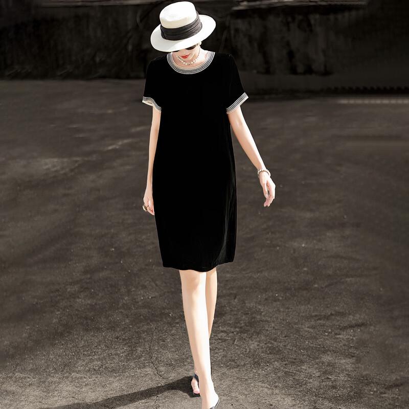 Elegant French Retro Hollow Embroidery Silk Velvet Dress