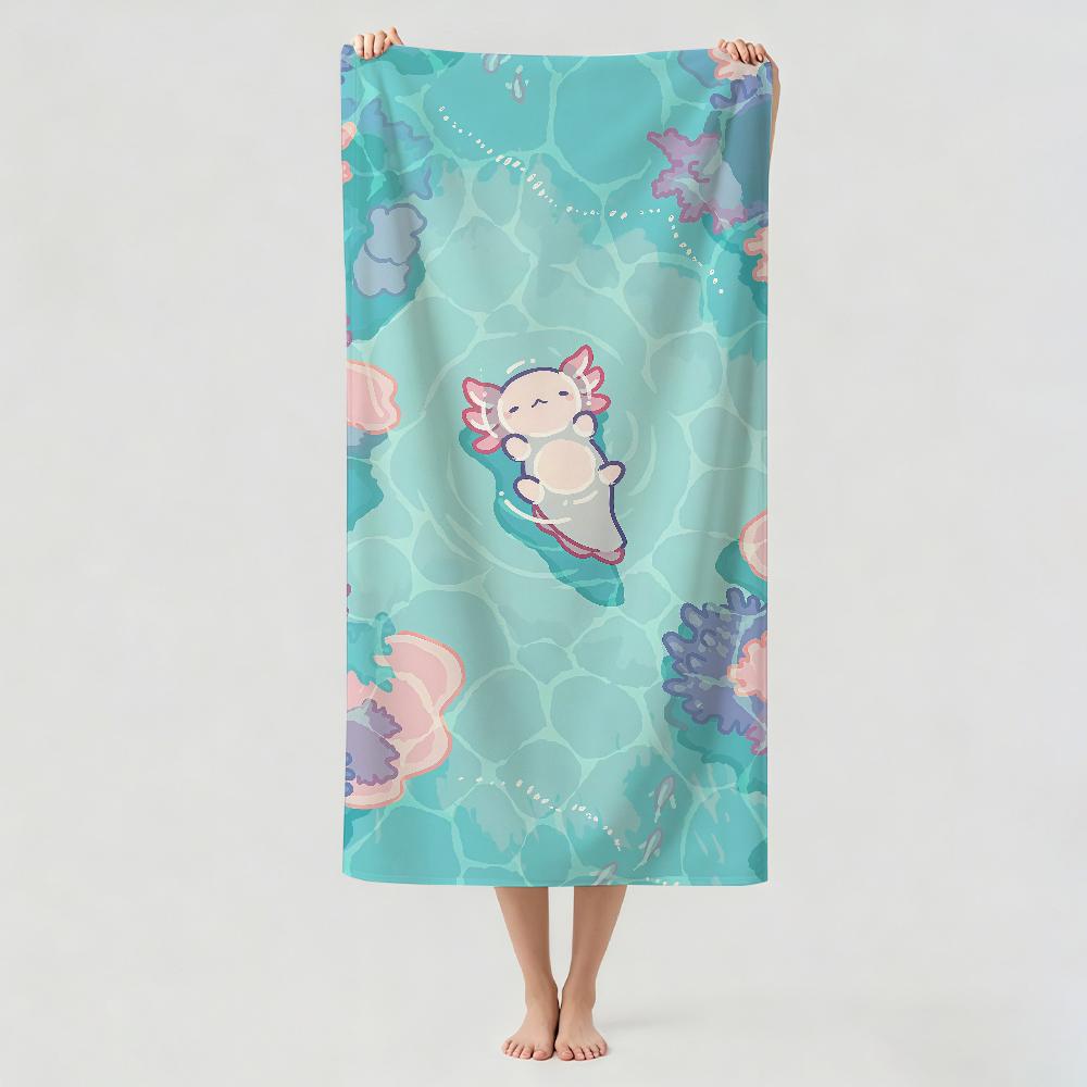 Fashion print Pink Axolotl Towel Drying Bath Towel Applicable To Light Swimming Camping Yoga Beach Out