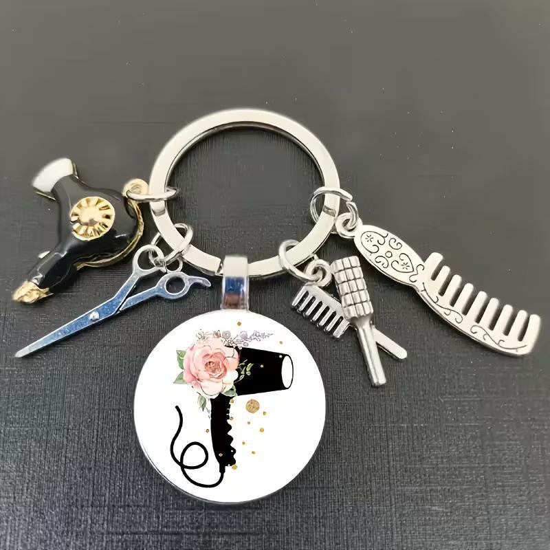 Scissors Comb Hair Dryer Keychain - Barber Shop Stylist Gift