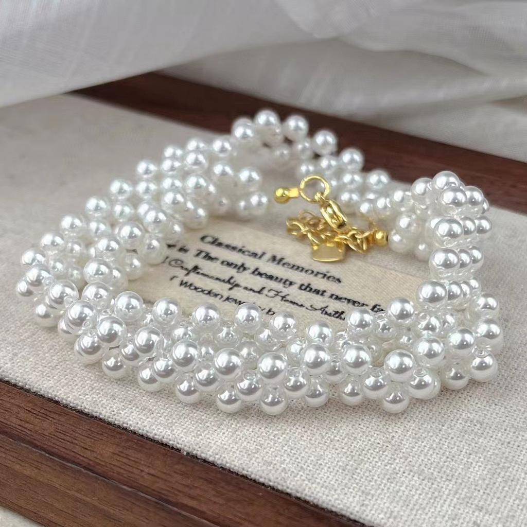 Vintage High-Quality High-Gloss Artificial Australian White Pearl Woven Necklace Evening Chain Collarbone Chain