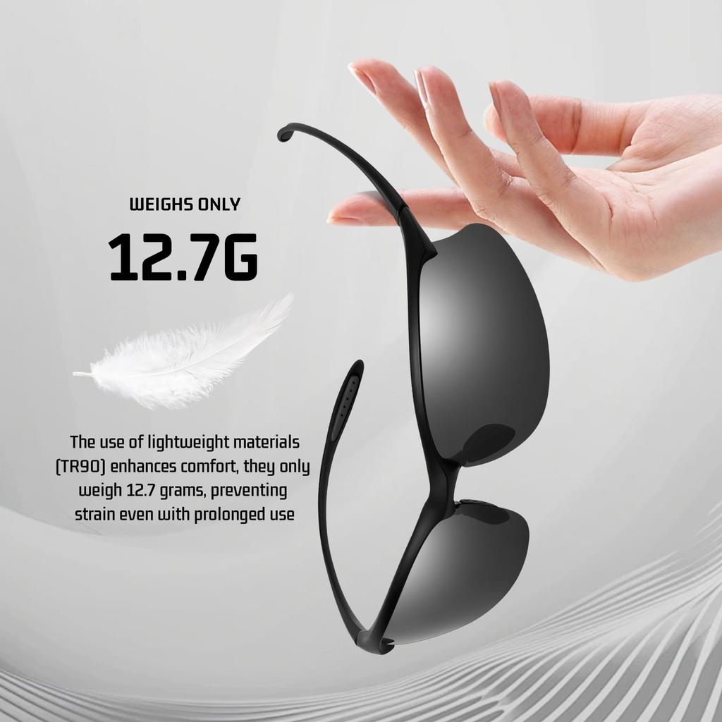 SUNGAIT Polarized Sports Sunglasses for Sunglasses with Fashionable UV Protection Men's Running, Unisex, Black, Men's Shades, (Black Frame/Gray Lens)