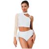 2-Piece Latin Dancewear Set for Womens - Sparkly Rhinestone One Shoulder Crop Top and Feather Back Briefs for Chacha Tango Belly Dance