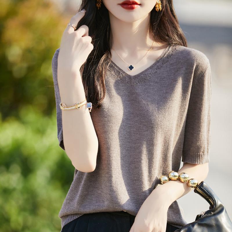 Women's Wool Sweater Qinghe Cashmere 50% Silk 50% Wool Autumn and Winter Wool Pullover Soft and Warm
