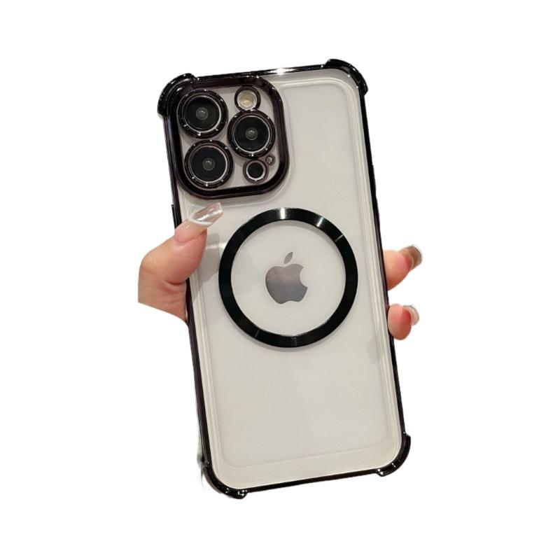 Anti-drop Electroplated Case for IPhone 16PRO IPhone 13 14 Solid Color High End CD Pattern Magnetic Protective Case