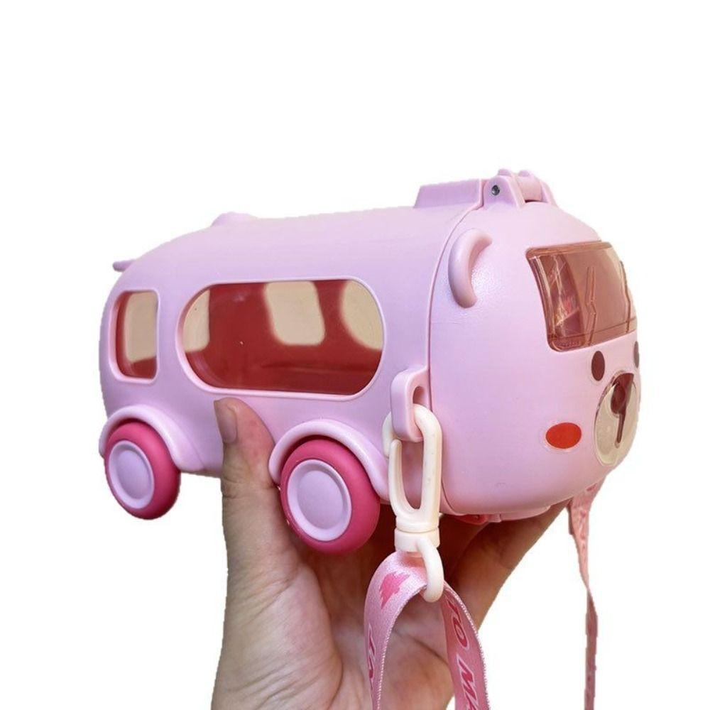 Cartoon Bus Car Water Cup Large Capacity Baby Water Bottle Cute Bounce Straw Kettle  Drinkware