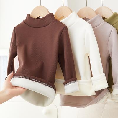 Children's Padded Thickened Sweater Girls Warm Solid Color Bottoming Shirt Autumn Winter New Boys Fashion Casual Tops