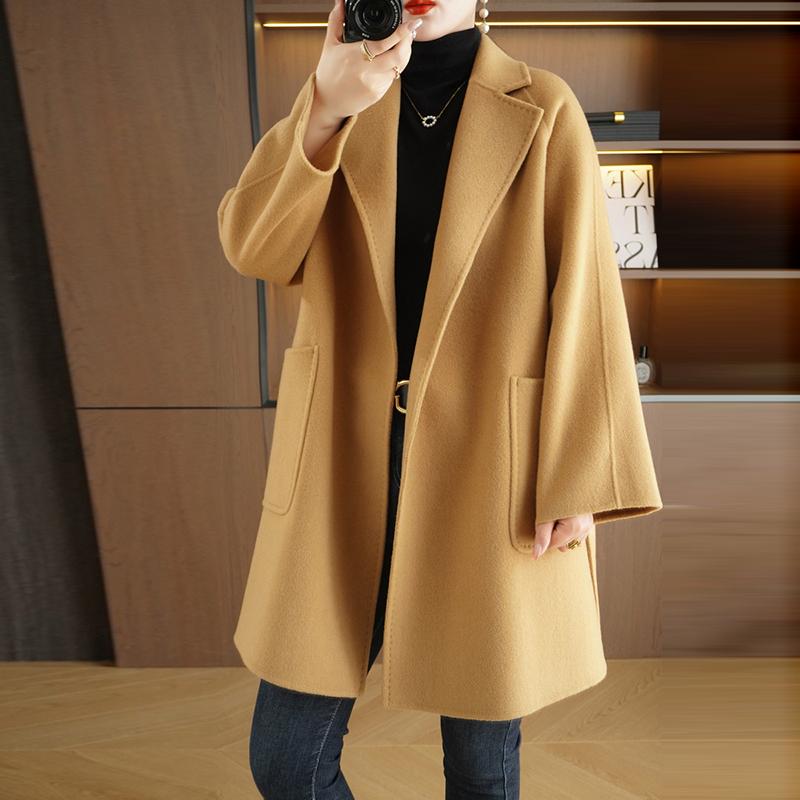 100% Wool Women Coat TIDENOVEL Autumn Wool Long Coat Handmade Pea Coat Winter Warm Wool Long Jacket Overcoat