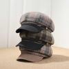 Academy cap plaid newsboy hat retro visor classic PU brim newsboy hat