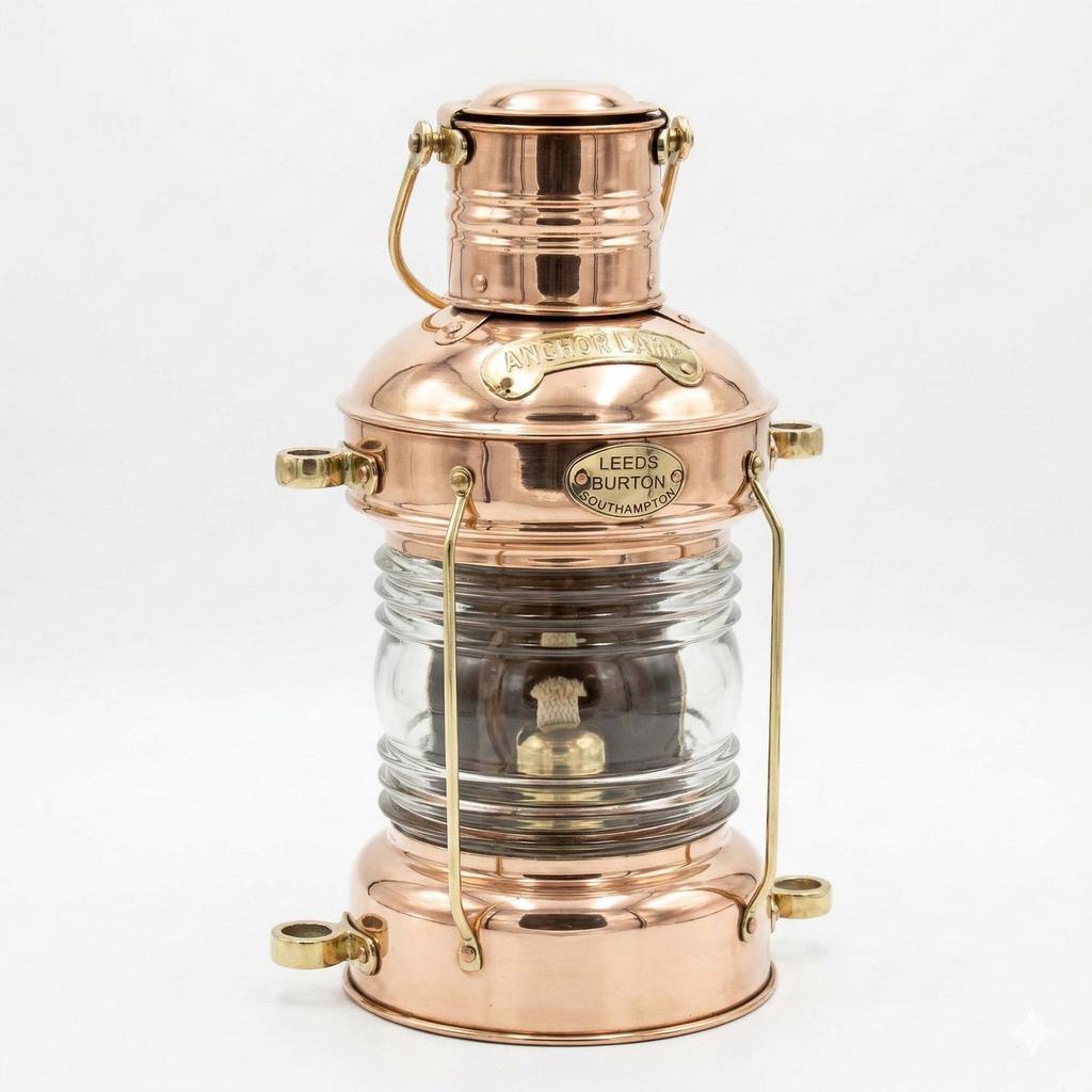 Vintage Brass Copper Anchor Ship Lantern Nautical Kerosene Lamp Maritime Coastal Decor Marine Collectible