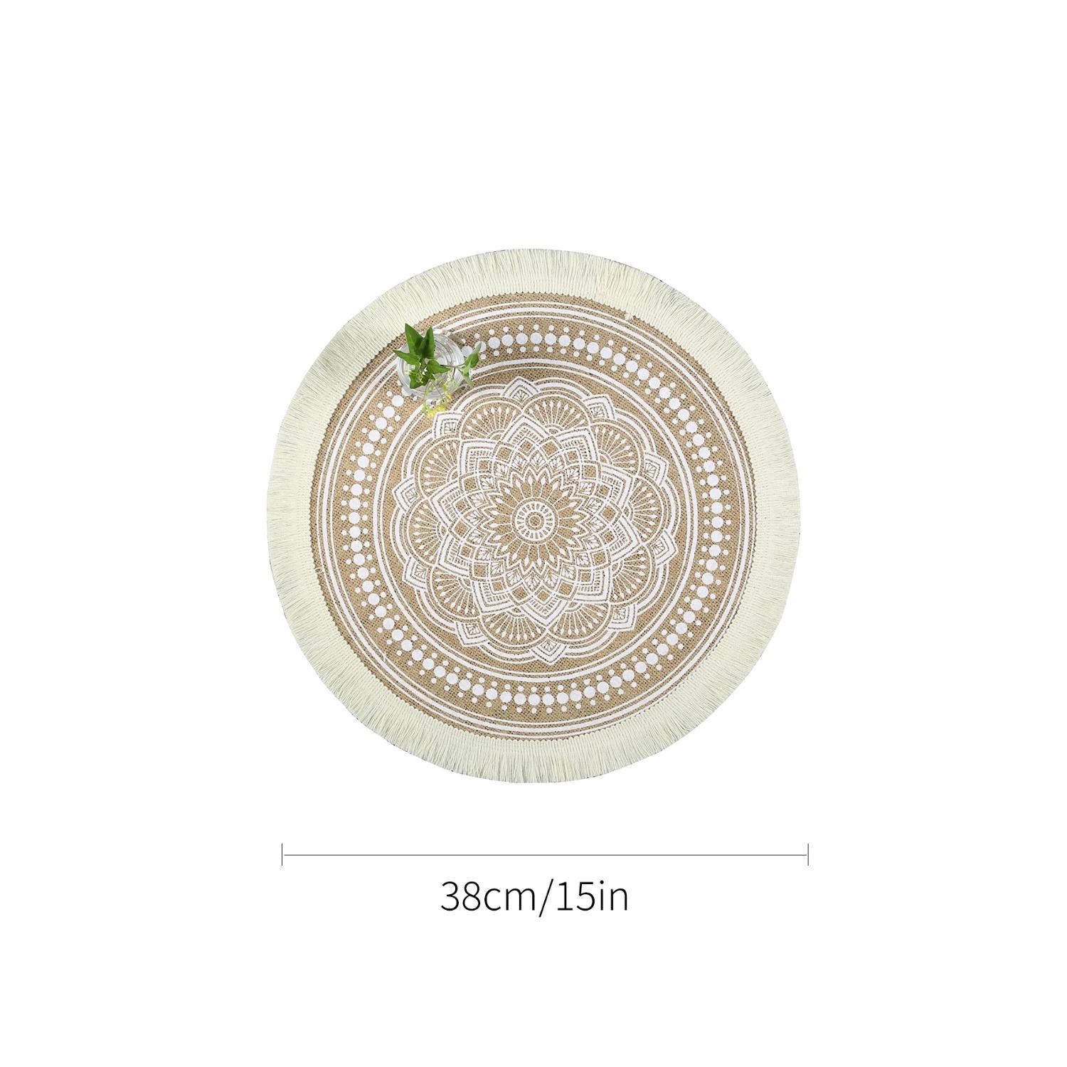 

1 шт. Винтажные пасторальные круглые салфетки из хлопка и льна, плетеные джутовые салфетки с кисточками, мягкие нескользящие подставки для стола, подставки под вазы, аксессуары 38CM&Round