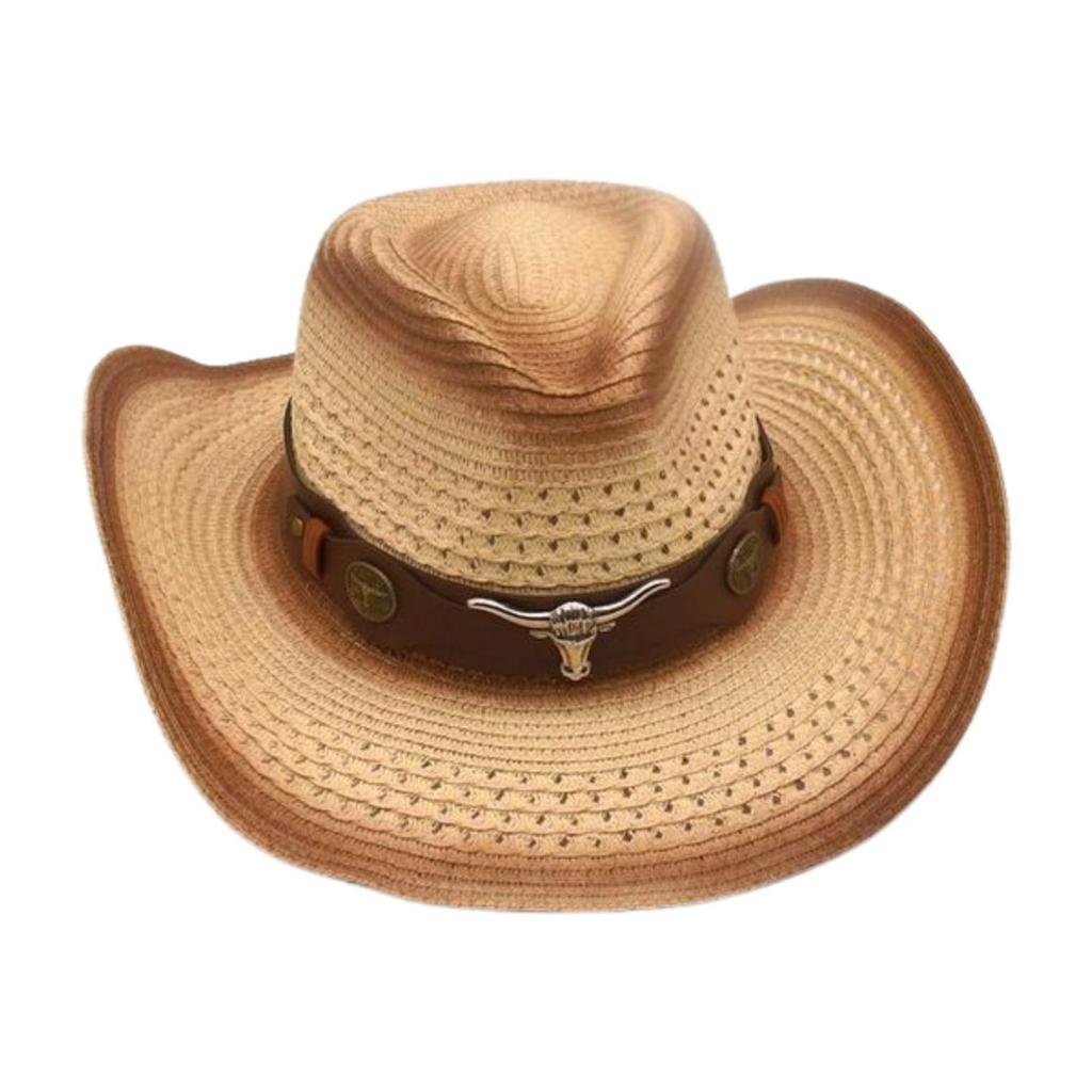 Spring And Summer Beach Windproof Sunscreen Straw Hat Men And Women Ethnic Style Western Cowboy Straw Hat