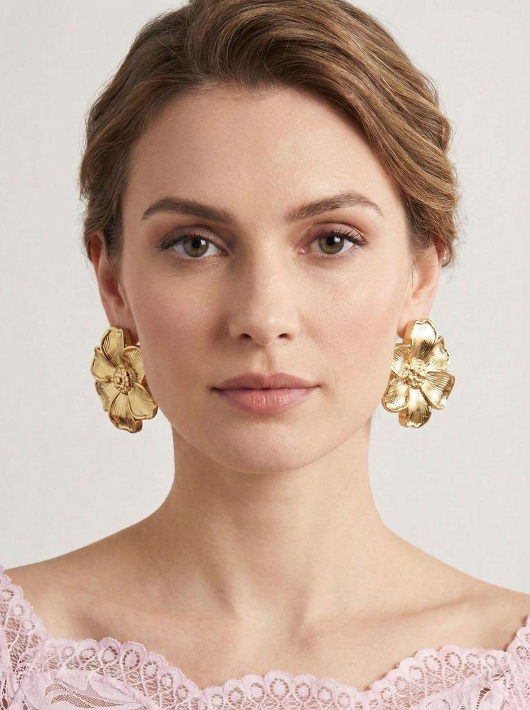 European & American Stainless Steel Flower Stud Earrings - Simple, Irregular Design