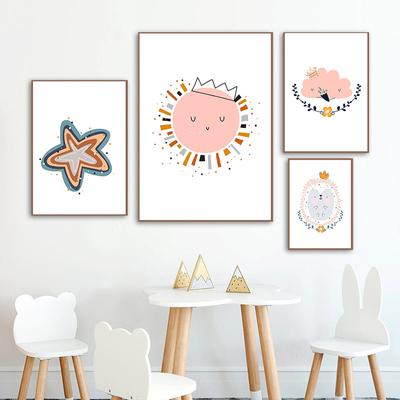 Pôsteres e impressões nórdicas, sol, nuvem, arco-íris, estrela, arte de parede, pintura em tela, desenhos animados, imagens de parede, decoração de quarto infantil, decoração de casa