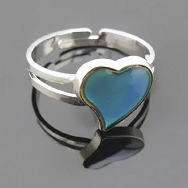 2Pcs Big Love Heart Mood Shaped Color Changing Silver Couple Rings Adjustable Ring Women Arts Crafts Fashion Gift Jewelry