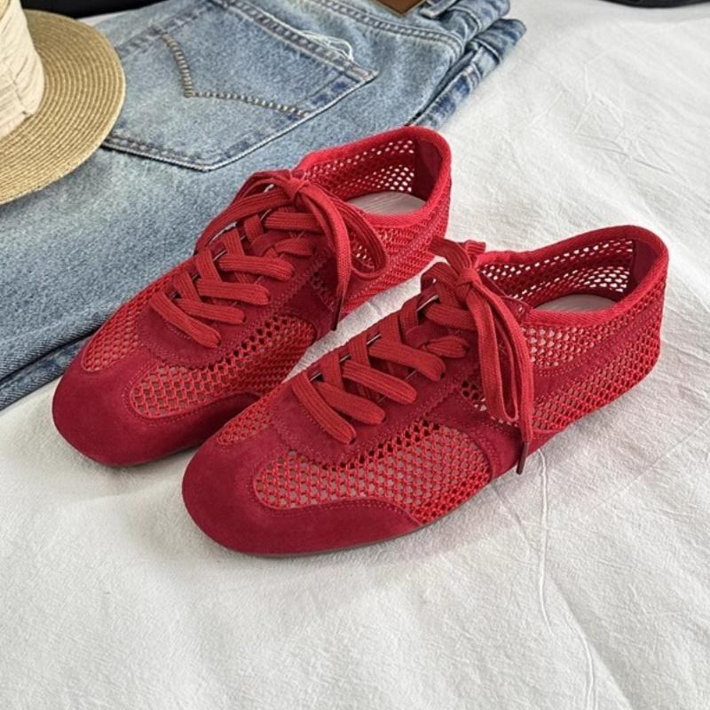 Fashion New Casual Women Shoes 2025 German Training Shoes Mesh Leather Lace-up Sneakers High Quality Light Weight Walking Lady Flat Shoe