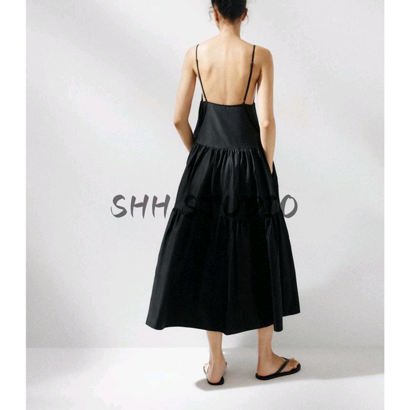 Summer New Product Women's Clothes Seaside Vacation Style Patchwork Hem V-neck Strap Midi Skirt Length Dress 4772215