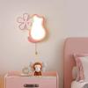 Children's Room Girl Bedroom Cat Wall Lamps White Pink Flower Lamp Cute Warm Baby Room Nursery Princess Room Bedside Wall Lights