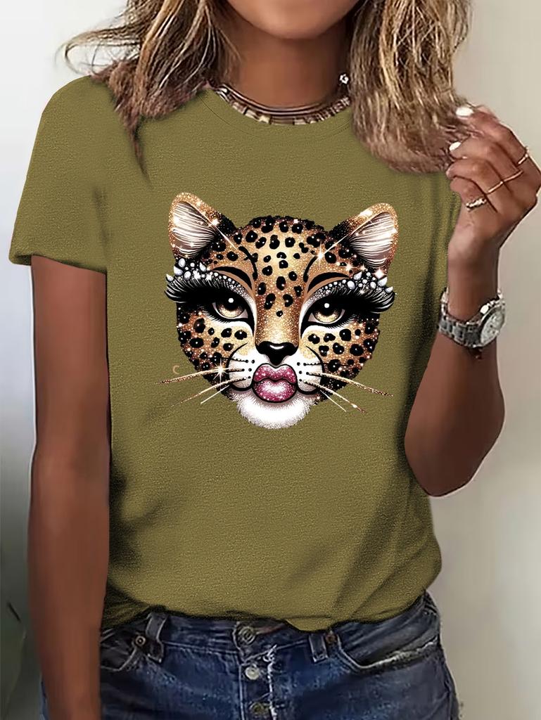 T-shirt d'été vintage pour femme avec imprimé léopard et graphique tigre, manches courtes, respirant, décontracté, col rond, vêtements pour femme