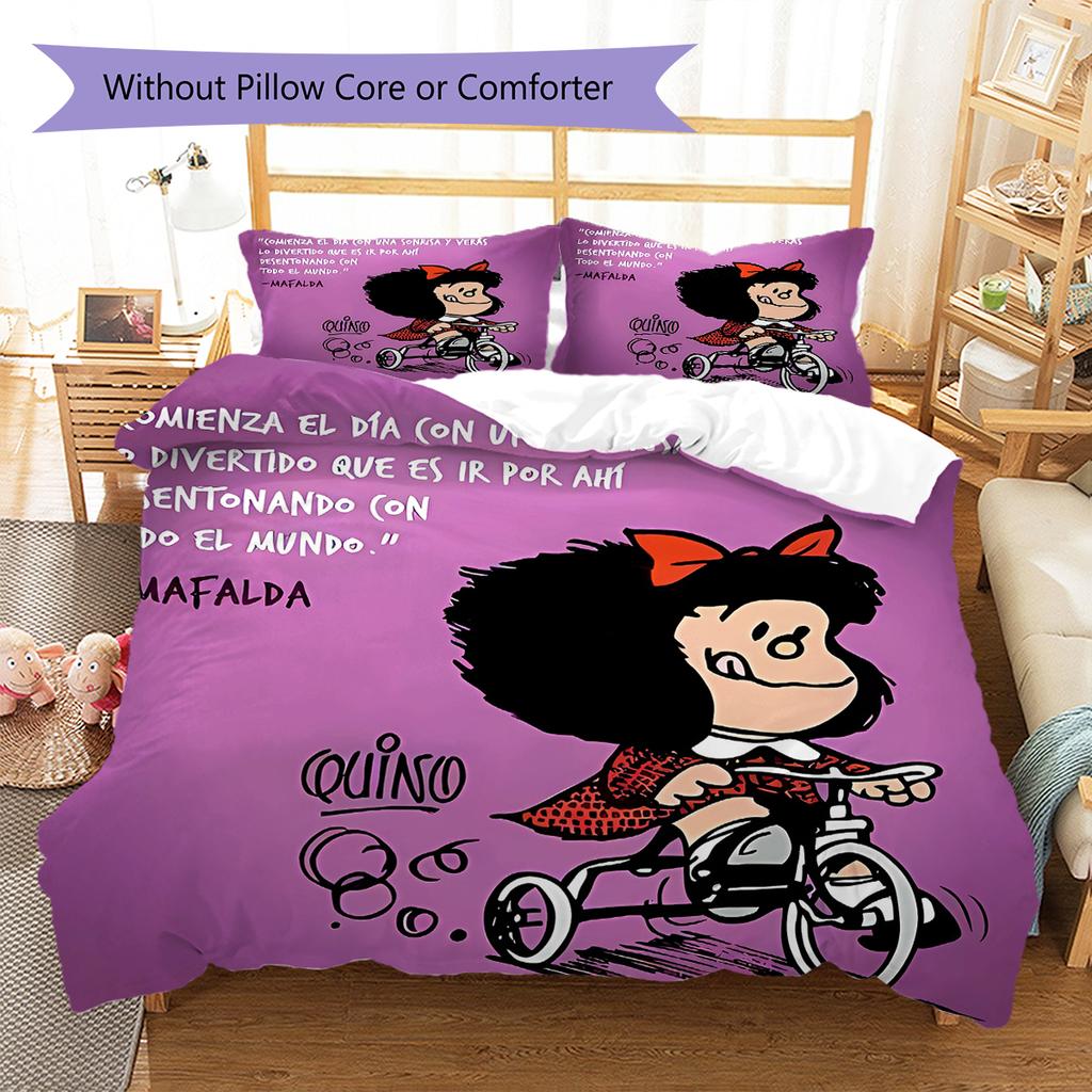Mafalda Pattern Bedding,Quilt Set Quilt Cover Pillowcase Home Birthday Gift (1 * Duvet Cover + 2 * Pillowcase, Without Core)
