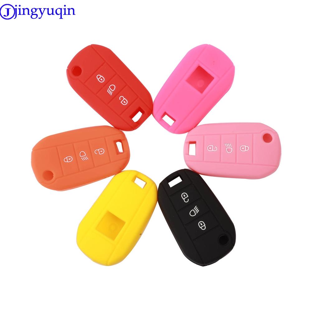 Jingyuqin Custodia in Silicone per Chiave Auto con Telecomando a 3 Pulsanti Fob per Peugeot 3008 208 308 508 408 2008 Protezione Gomma Styling