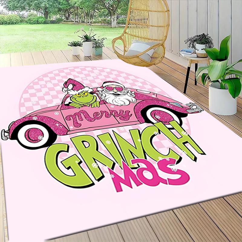 Grinchmas Pink Car Carpet Rug Soft Washable Antislip Home Living Room Sofa Mats Personalized Christmas Rug