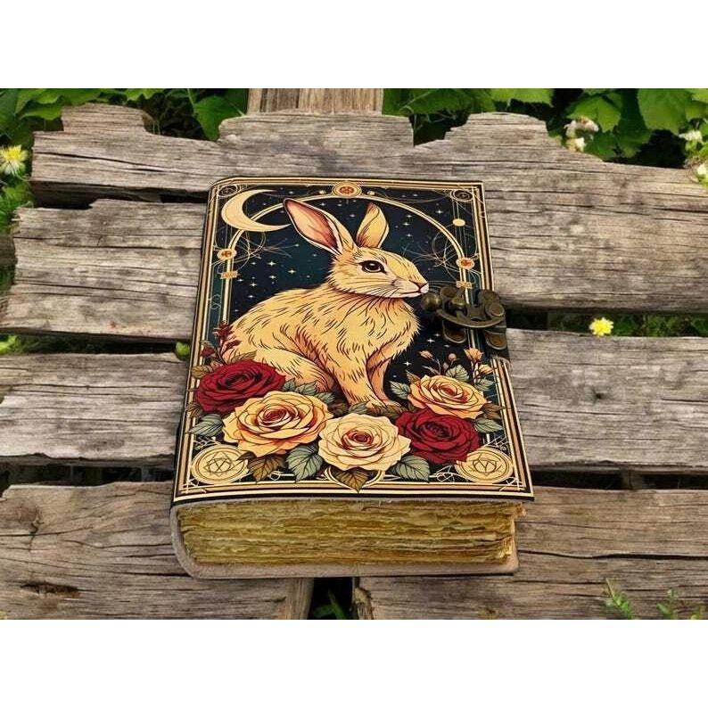 

Bunny Rabbit Handmade Grimoire Leather Journal Notebook for Gift Diary 7 x 5 in