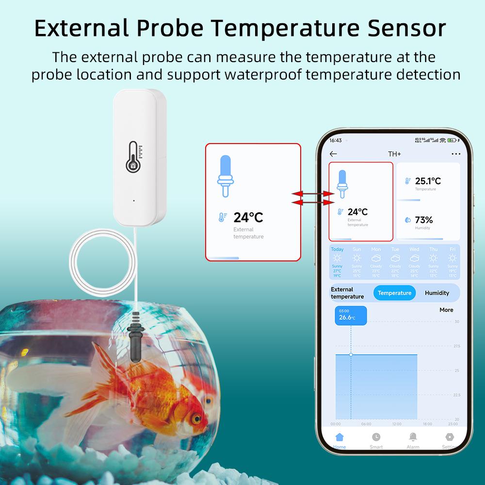 Tuya WiFi Temperature Humidity Sensor with Thermometer External Probe Smart Life APP Remote Monitor Support Alexa Google Home