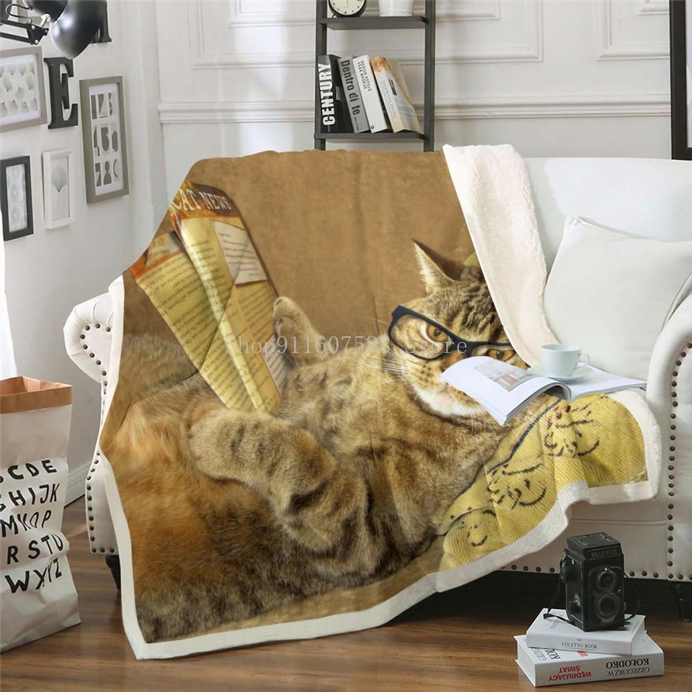 Cute Sleeping Cat 3D-printed Wool Blanket Picnic Extra Thick Fashion Sheets Cats Pet Children Kids Sherpa Throw Blankets