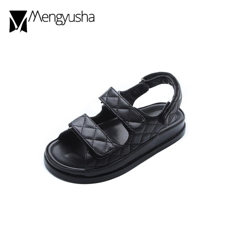 Fashion Brand Plaid Sandals Women Hook&Loop Shoes Lattic Sandalias Mujer Genuine Leather Platform Sandales College Girls Sheepskin Shoes