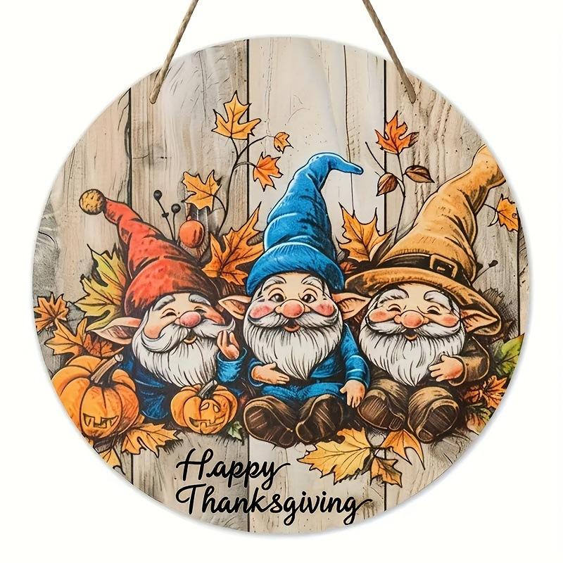 

2d Плоский 20*20см, Осеннее Украшение Дома, С Днем Благодарения, Главные Украшения - Гномы и Тыквы, с Креативным Круглым Деревянным 20*20cm