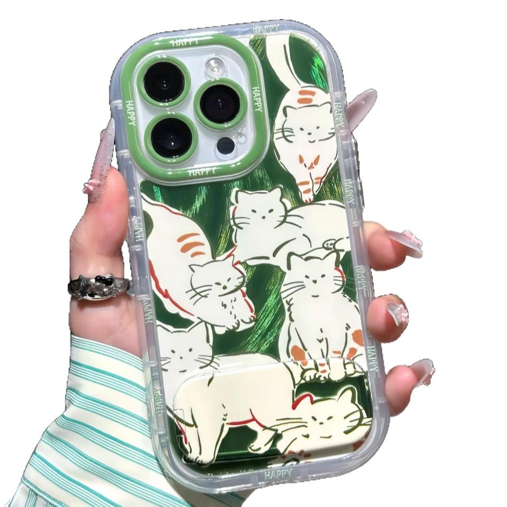 Green lazy cat is suitable for apple 17 mobile phone iphone16promax huawei mate70 honor protective case