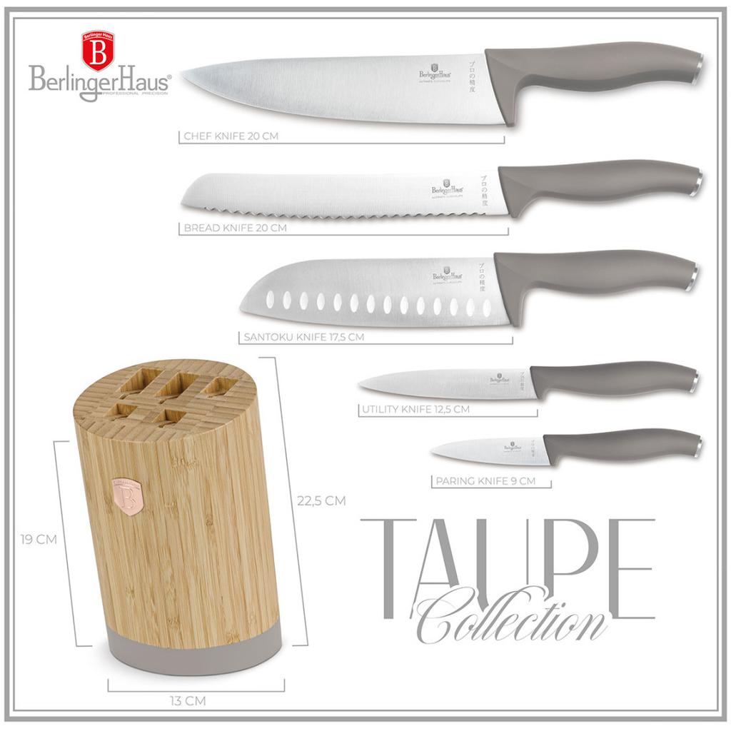 Berlinger Haus Bh-2756 Taupe Knife Set In Bamboo Block