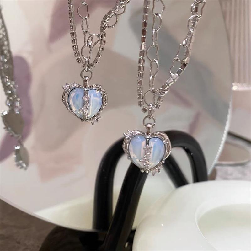 Y2K Accessories Fashion Peach Heart Water Drop Pendant Necklace New Pink Crystal Egirl Sweet Cool Clavicle Chain Aesthetic Jewelry