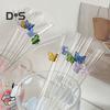 Glass Reusable Straw Colorful Butterfly Design Glass Straw Heat-Resistant Transparent Borosilicate Straws