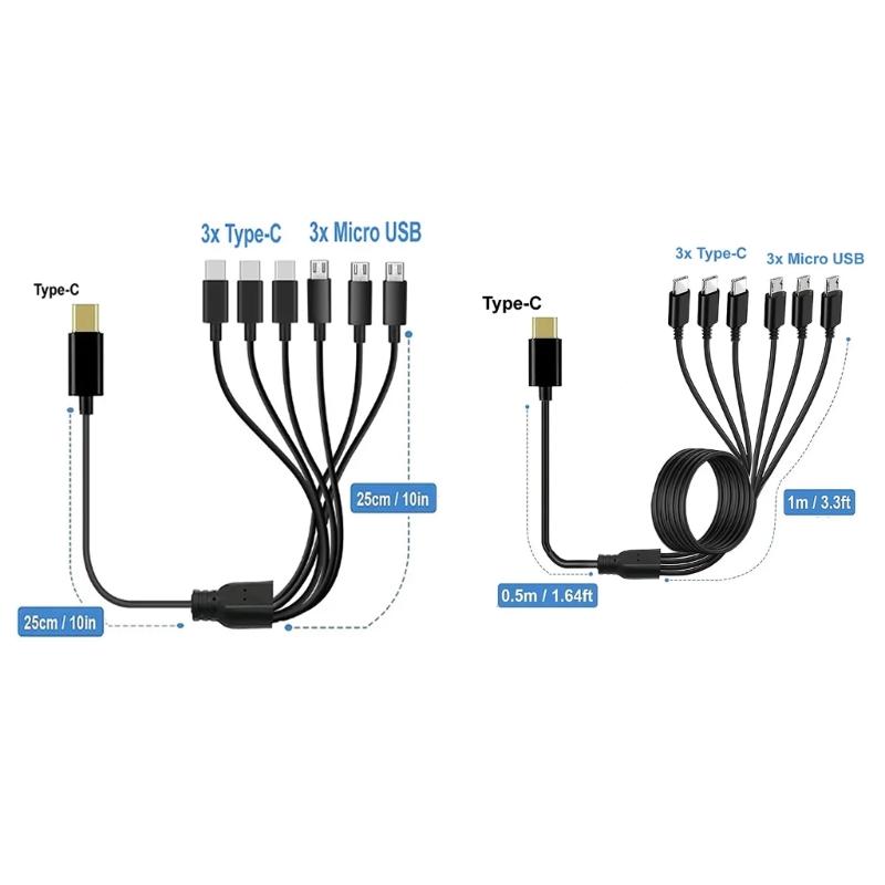 Typ-C auf 3 Micro USB+3 Typ C Ladekabel 1 auf 6 Ladekabel Universelles USB C Kabel Nur zum Laden