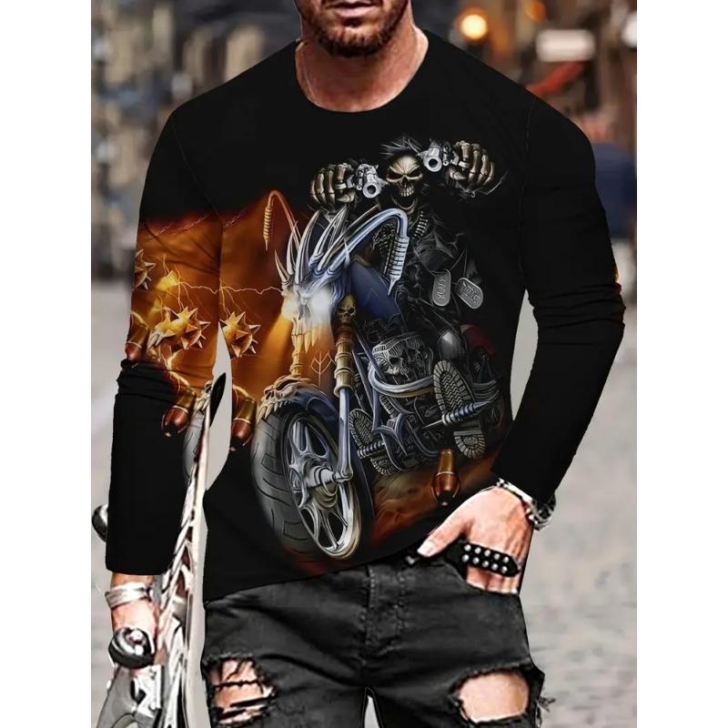 Street Trend Men's Casual Pullover Top Wolf King 3D Printed Men's Loose Long Sleeve T-shirt Simple Casual Men's Long Sleeve