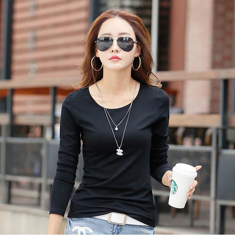 2023 Damen Slim Fit Langarm T-Shirt Einfarbig - Rundhalsausschnitt, Alleskönner, Große Größen, Perfekt für Frühling und Herbst