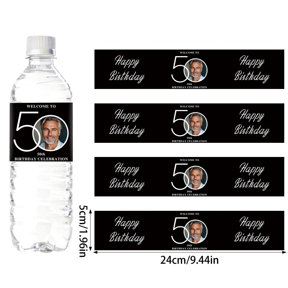 30pcs Custom 30 40 50 60 70th Birthday Party Bottle Sticker with Personalised Face Photo for Adult Birthday Party Decorations
