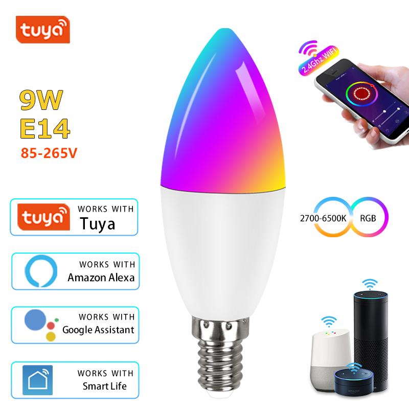 

Wi-Fi умная лампочка E14 свечевидная лампа RGB+CW+WW 5 Вт 7 Вт 9 Вт Tuya Smart Life APP голосовое управление Совместимость с Alexa Google Home Диммируемая