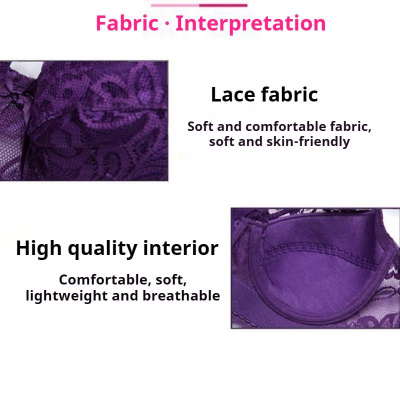 Thin Plus Size Sexy Lace Bra with Underwire and Adjustable Side Push-up for Women