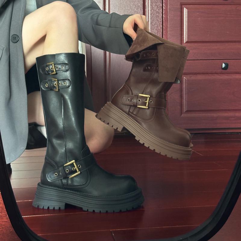 Stora Byxor Stövlar Dam Söt Cool Heta Tjejer Pile Stövlar Tjocksulade Westernstövlar Men Knähöga Stövlar Höga Riddarstövlar