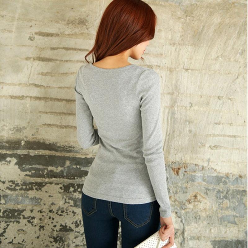 Women's Slim Fit Korean Style Long Sleeve T-Shirt with Buttons and Ribbed Texture Solid Color Can Be Worn As Inner Wear or Outer Wear Base Layer Top