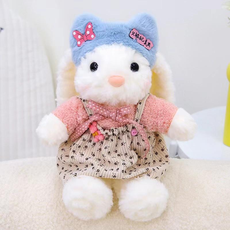 Fashion Plush Princess Dress with Long Ears Rabbit Keychain Cute Cartoon Plush Rabbit 8 Inch Grabbing Machine Doll