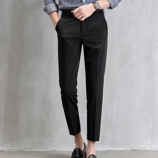 Men Suit Pants Solid Color Classic Slim Fit Straight Pattern Mid Waist Business Trousers Office Clothes