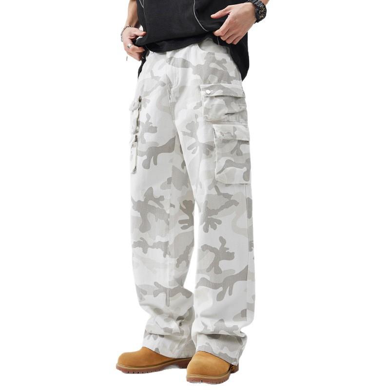 Weft Men's Gray American Texture Three-Diional Multi-Pocket Camouflage Trousers Street Hip-Hop Joker Overalls Cm
