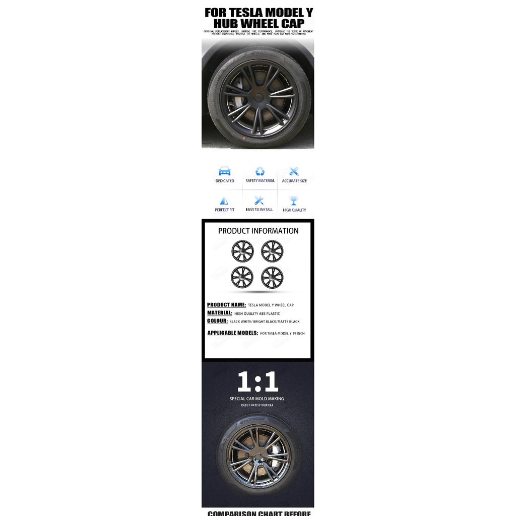 4PCS Hub cap Performance Replacement Wheel Cap 19-Inch Automobile Hubcap Full Rim Cover Accessories for Tesla Model Y 2018-2023